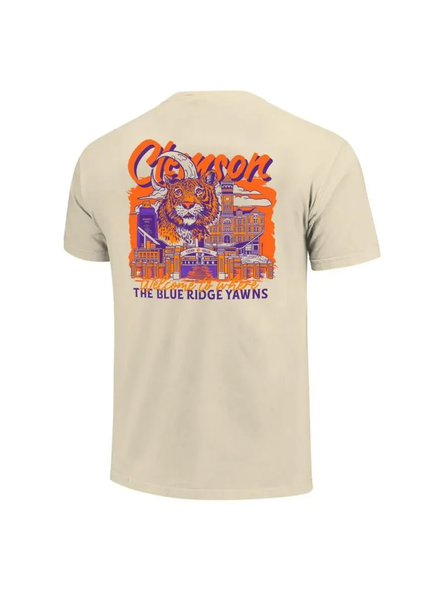Мужская футболка Natural Clemson Tigers Comfort Colors Hand-Drawn Campus Stack Image One — изображение 2 из 3, прозрачный