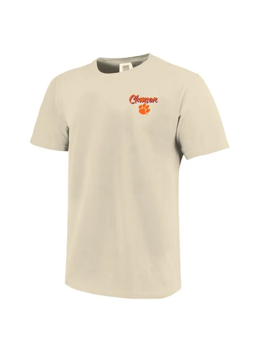 Мужская футболка Natural Clemson Tigers Comfort Colors Hand-Drawn Campus Stack Image One — изображение 3 из 3, прозрачный
