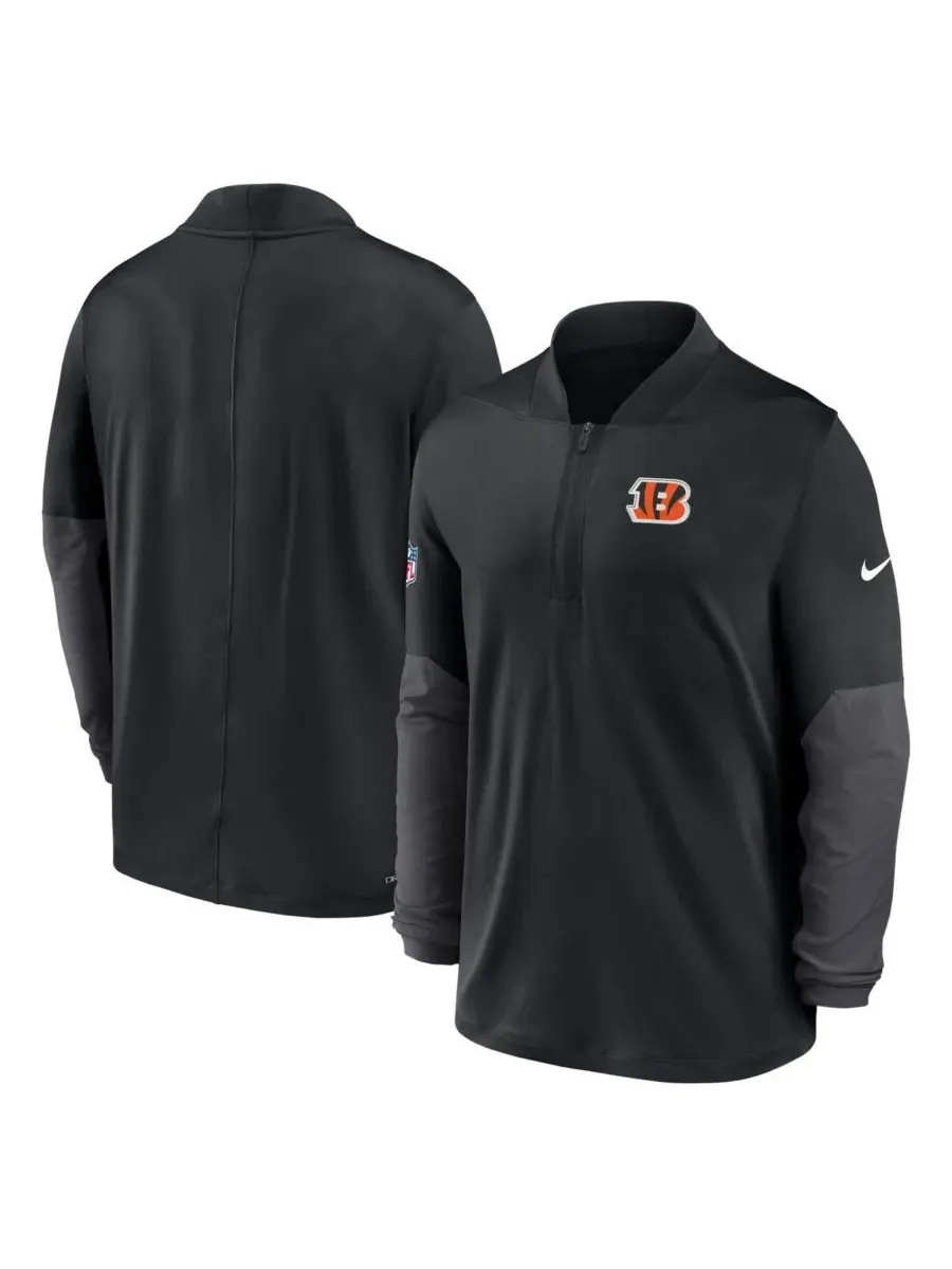 Nike Мужской черный пуловер Cincinnati Bengals Sideline Dri-FIT с половинной молнией — изображение 4 из 5