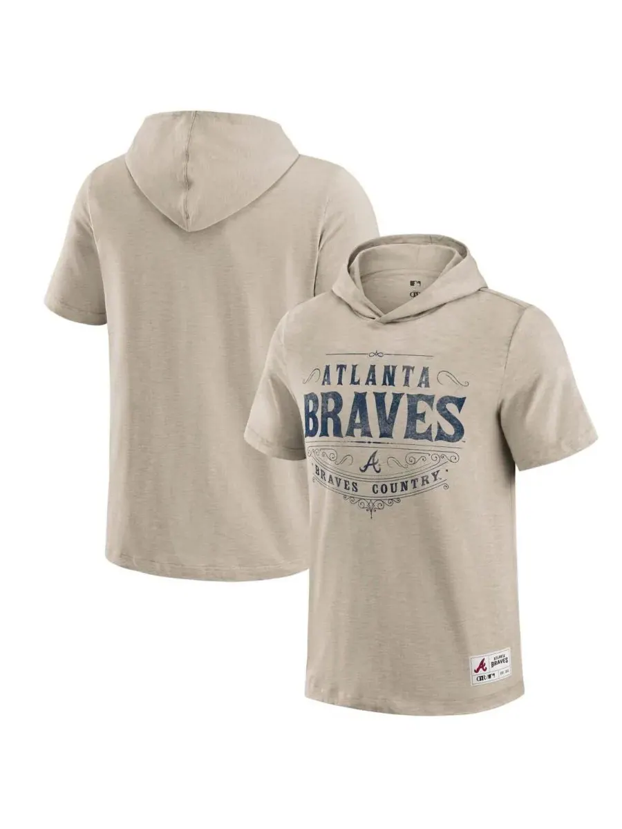 Fanatics Мужская футболка с капюшоном цвета хаки с символикой команды Atlanta Braves — изображение 1 из 3, бежевый