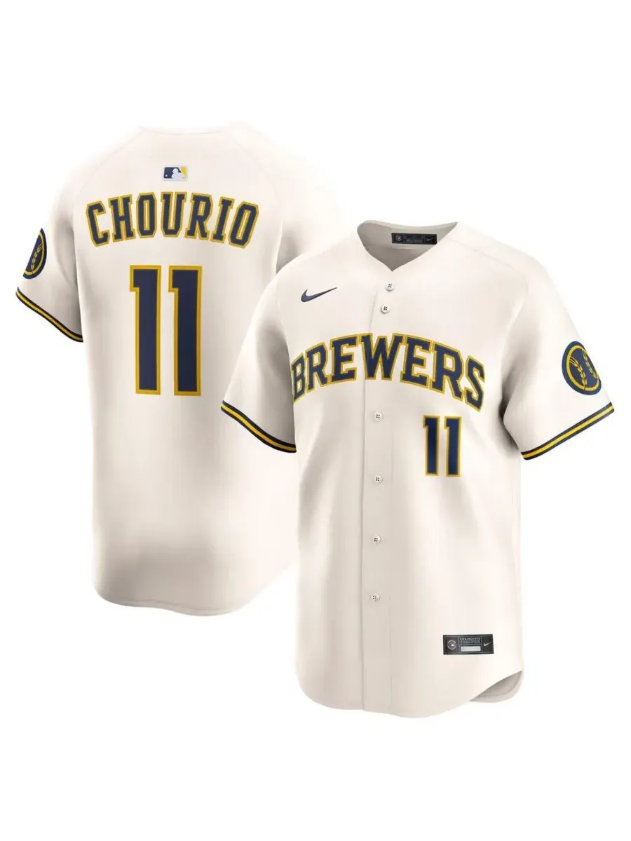Nike Мужская домашняя футболка Jackson Chourio Cream Milwaukee Brewers, ограниченная серия — изображение 1 из 3, бежевый