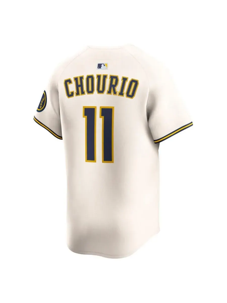 Nike Мужская домашняя футболка Jackson Chourio Cream Milwaukee Brewers, ограниченная серия — изображение 2 из 3, бежевый