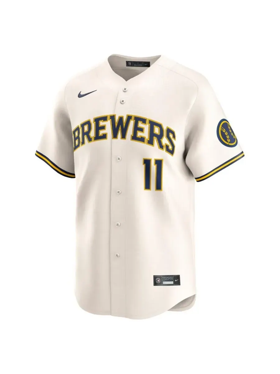 Nike Мужская домашняя футболка Jackson Chourio Cream Milwaukee Brewers, ограниченная серия — изображение 3 из 3, бежевый
