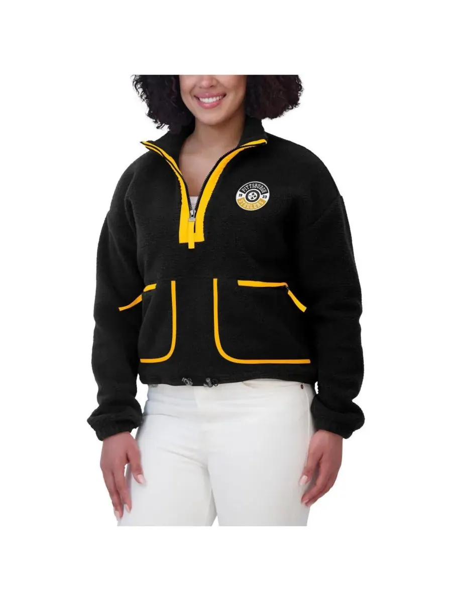 WEAR by Erin Andrews Женская черная флисовая куртка Pittsburgh Steelers с застежкой-молнией до — изображение 5 из 5, черный