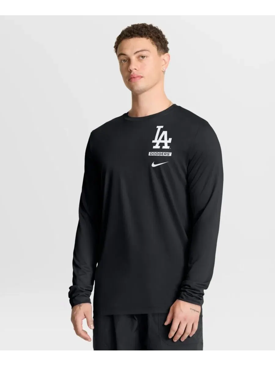 Мужская черная футболка с длинным рукавом Los Angeles Dodgers 2-Hit Legend Dri-FIT Nike — изображение 1 из 5, черный