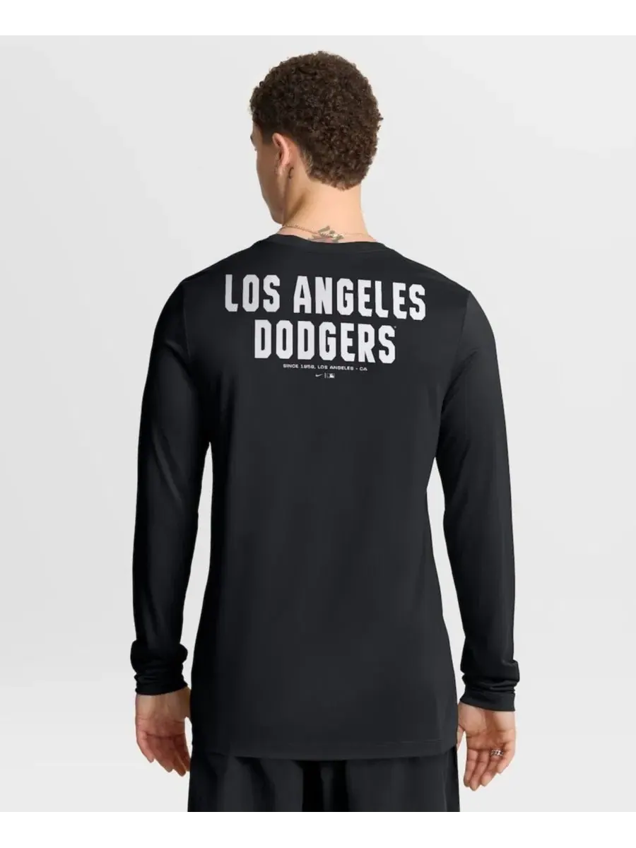 Мужская черная футболка с длинным рукавом Los Angeles Dodgers 2-Hit Legend Dri-FIT Nike — изображение 4 из 5, черный