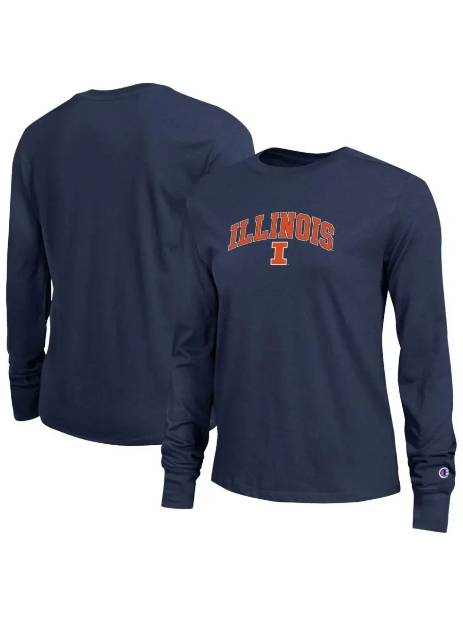Женская футболка с длинными рукавами темно-синего цвета с логотипом Illinois Fighting Illini в виде — изображение 1 из 3
