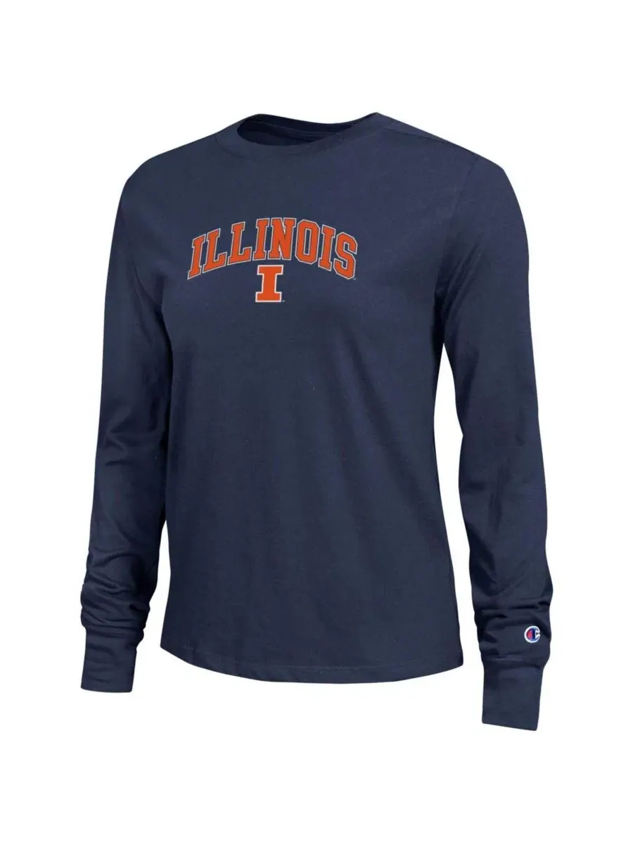 Женская футболка с длинными рукавами темно-синего цвета с логотипом Illinois Fighting Illini в виде — изображение 2 из 3