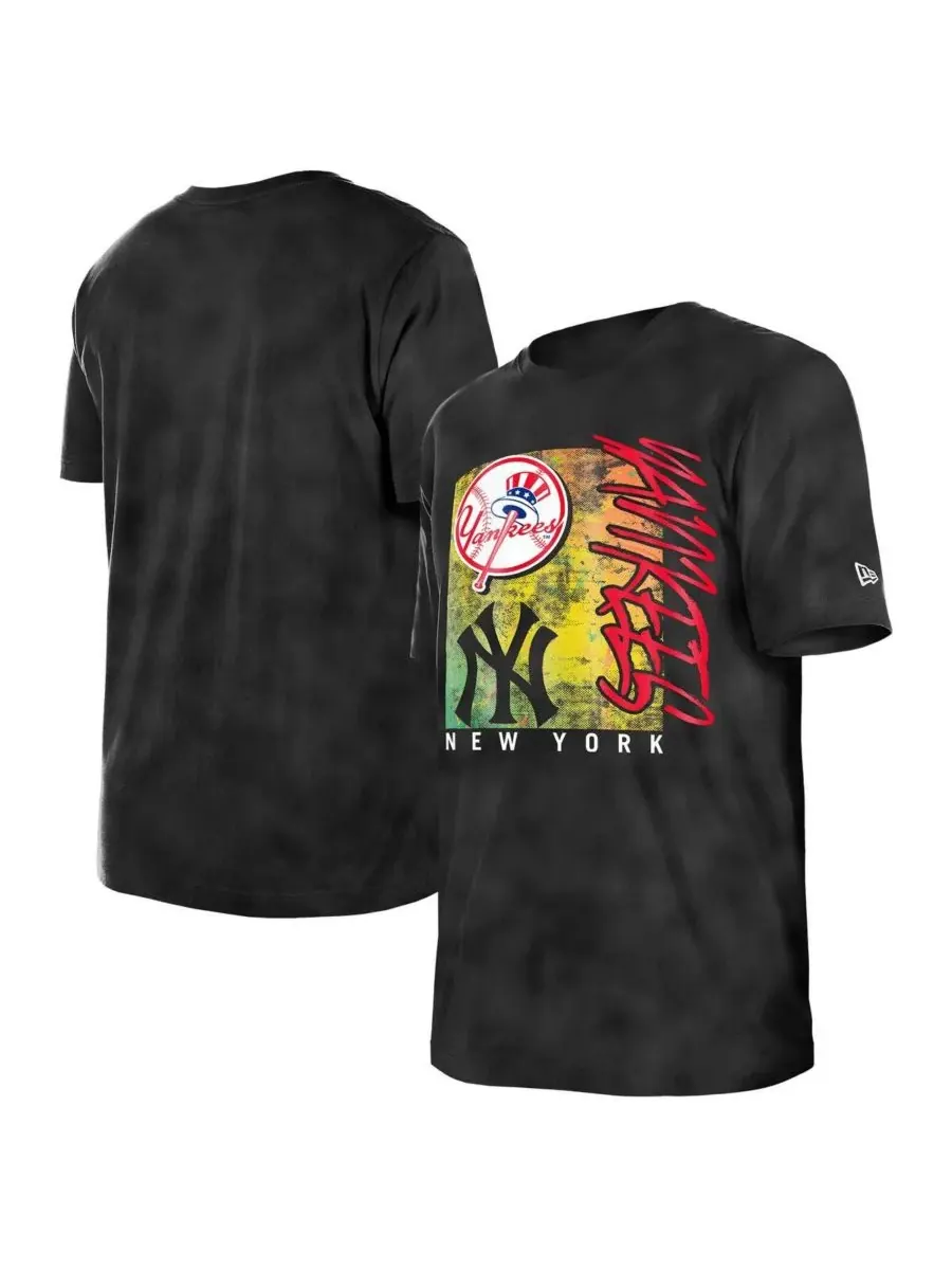 New Era Женская черная футболка оверсайз New York Yankees Sport Classics с энзимной обработкой