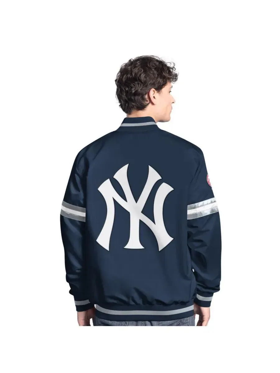 Starter Мужская темно-синяя куртка-бомбер New York Yankees Scout с застежкой на кнопках — изображение 2 из 2, темно-синий