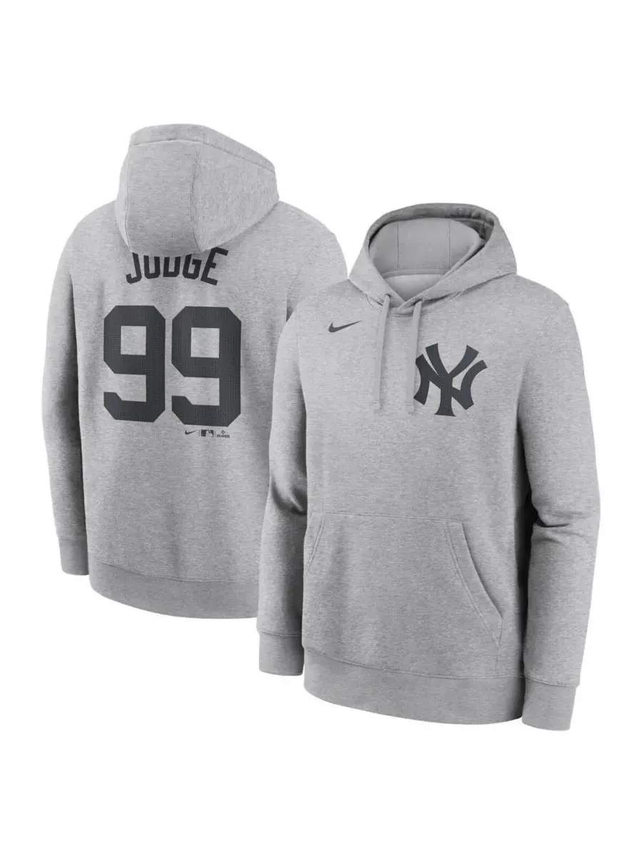 Nike Мужская флисовая толстовка с капюшоном Aaron Judge Heather Gray New York Yankees с именем и — изображение 1 из 3, серый