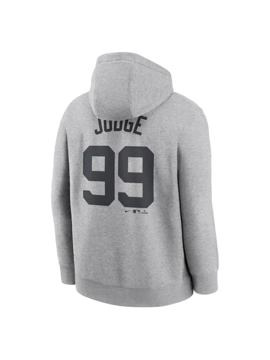 Nike Мужская флисовая толстовка с капюшоном Aaron Judge Heather Gray New York Yankees с именем и — изображение 2 из 3, серый