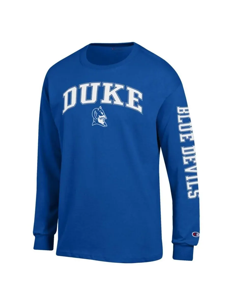 Champion Мужская футболка с длинным рукавом Royal Duke Blue Devils Arch Over Logo 2-Hit — изображение 2 из 3, королевский