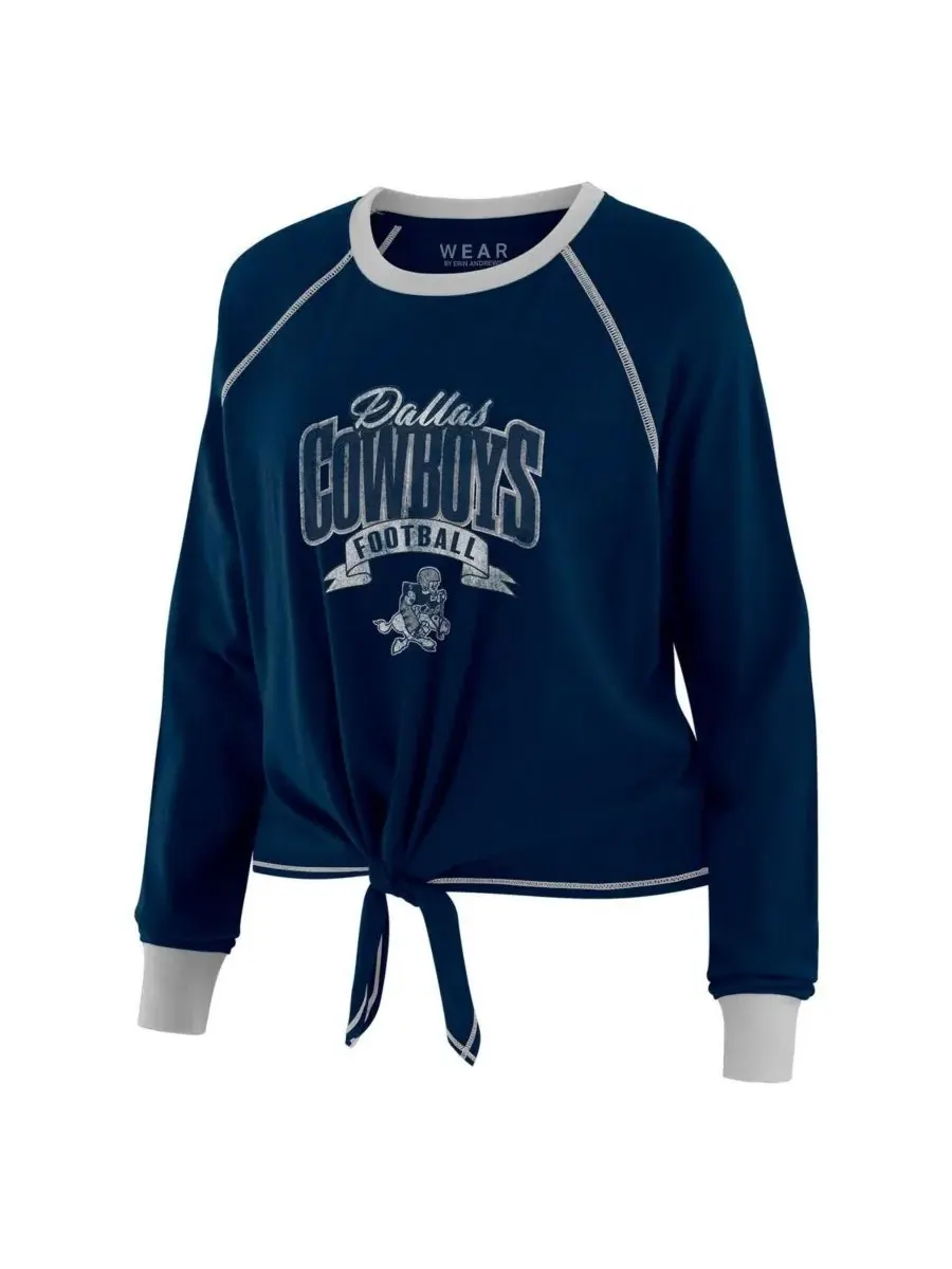 WEAR by Erin Andrews Женская футболка с длинными рукавами, темно-синего цвета, с завязками спереди — изображение 2 из 3