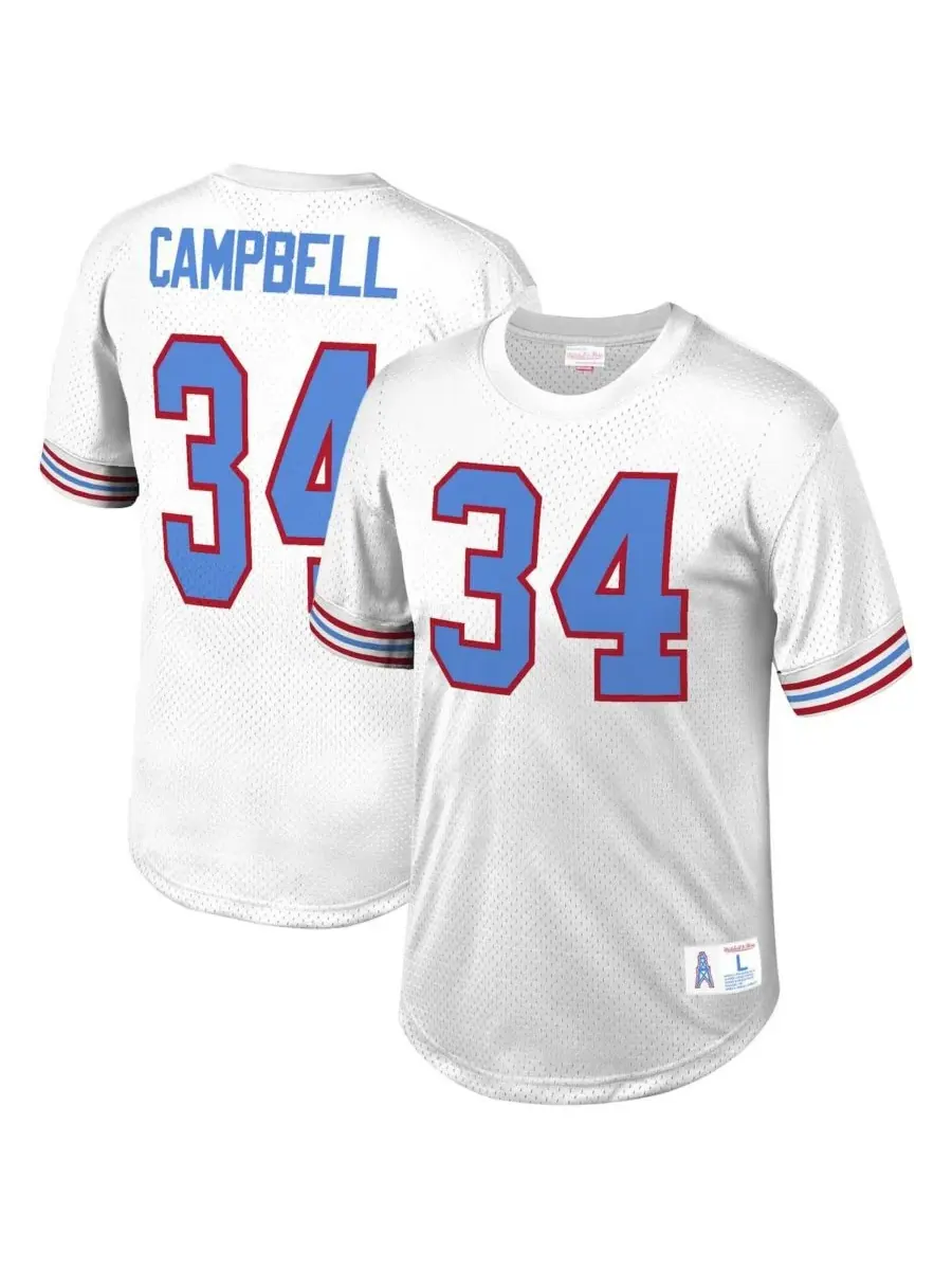 Mitchell & Ness Мужская сетчатая футболка Earl Campbell White с именем и номером бывшего игрока — изображение 1 из 3, белый