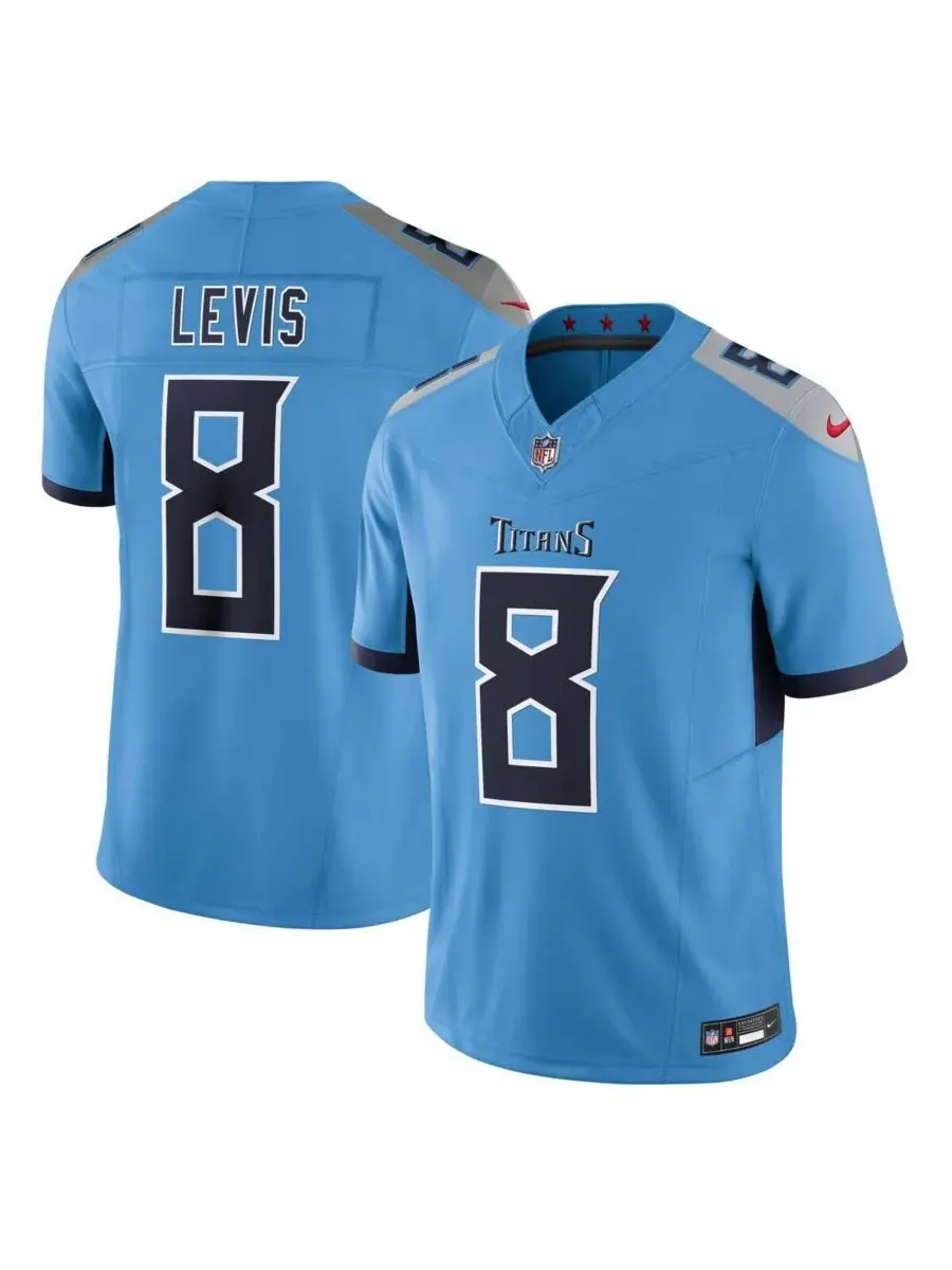 Nike Мужская футболка Will Levis светло-голубого цвета с символикой команды Tennessee Titans — изображение 1 из 3