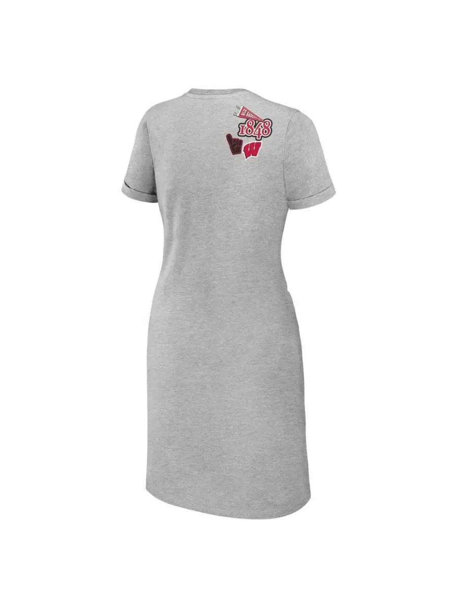 WEAR by Erin Andrews Женское платье-футболка серого цвета с узлом и символикой команды Wisconsin — изображение 3 из 3, серый