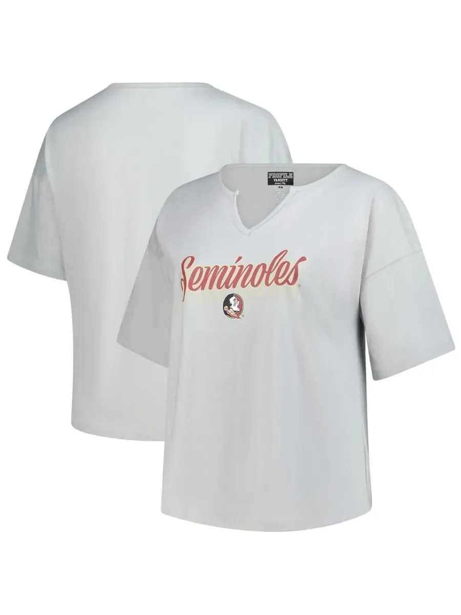 Fanatics Женская серая футболка большого размера Florida State Seminoles Winning Gear с вырезом на — изображение 1 из 3