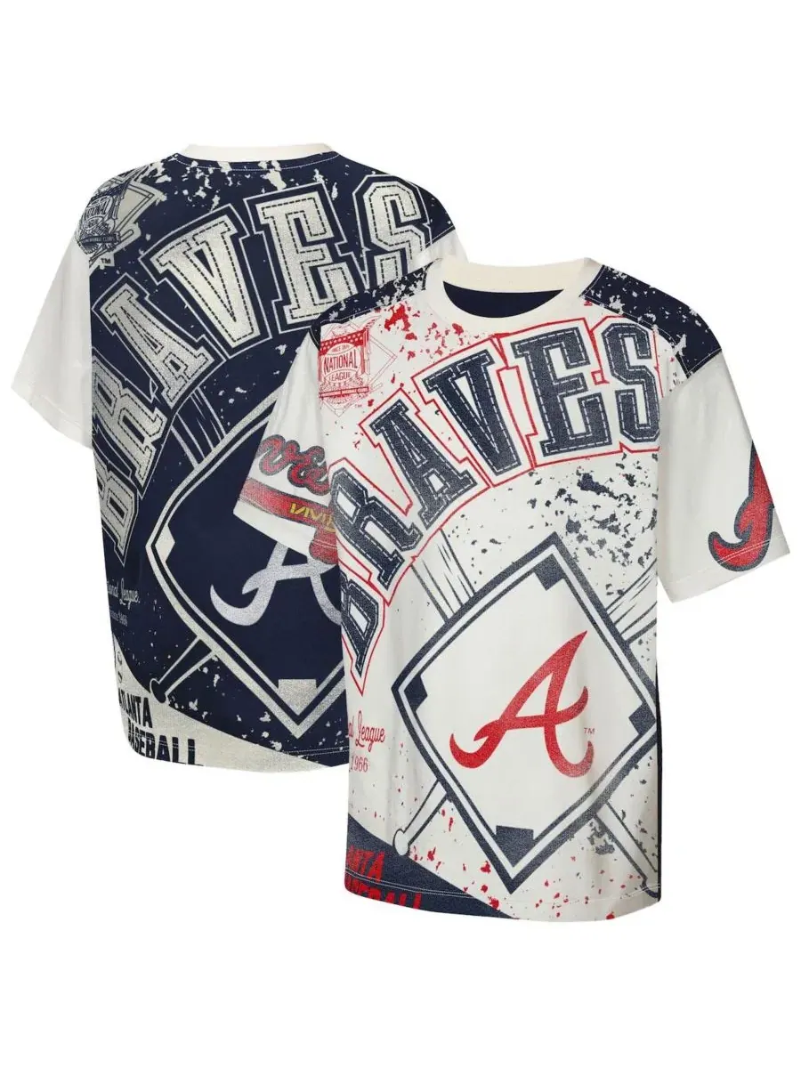 Футболка с принтом Big League Top Player Atlanta Braves Outerstuff — изображение 1 из 3, кремовый темно-синий