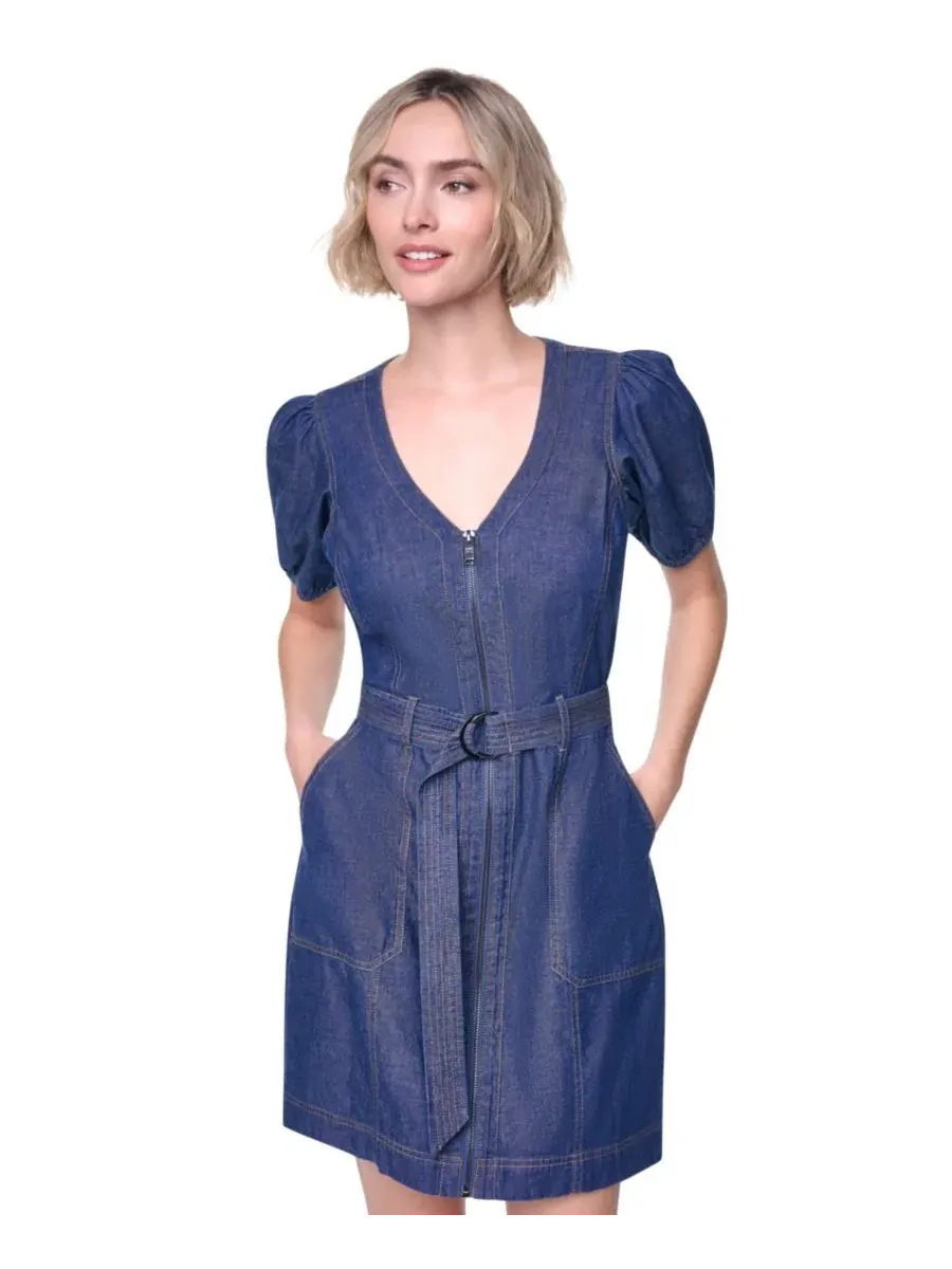 Платье с поясом и рукавом-фонариком, V-образный вырез DKNY, Crosby Wash — изображение 1 из 3