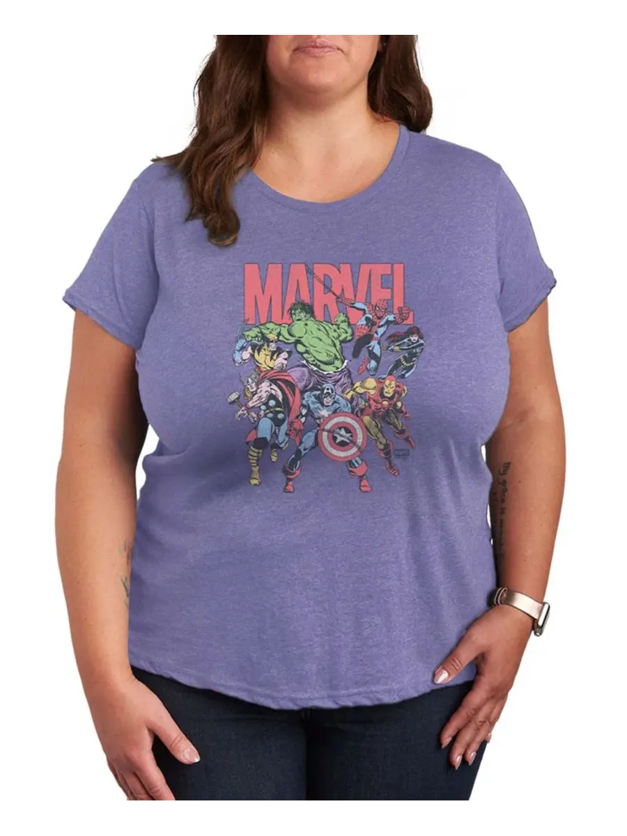 Футболка с коротким рукавом и выцветшим принтом Marvel Group больших размеров Hybrid Apparel — изображение 1 из 3