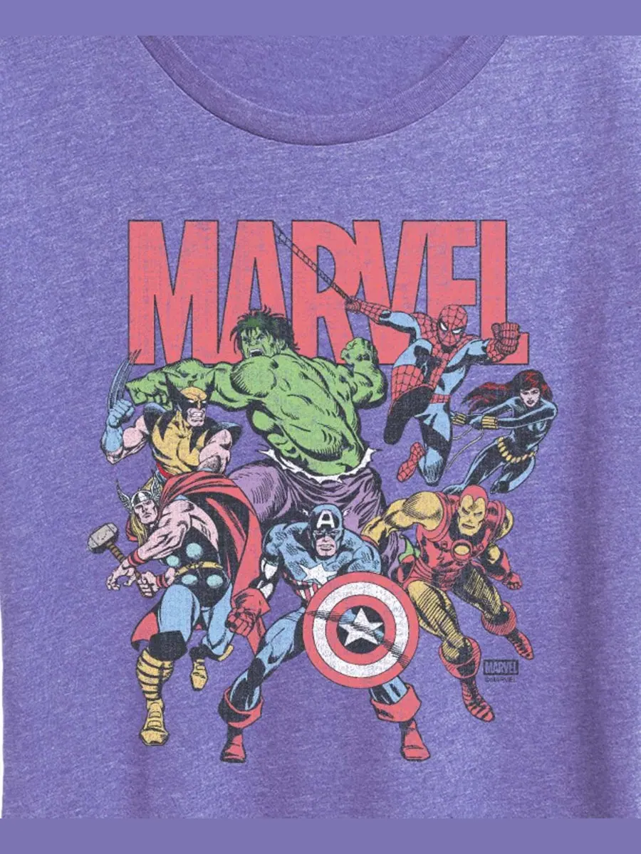 Футболка с коротким рукавом и выцветшим принтом Marvel Group больших размеров Hybrid Apparel — изображение 2 из 3