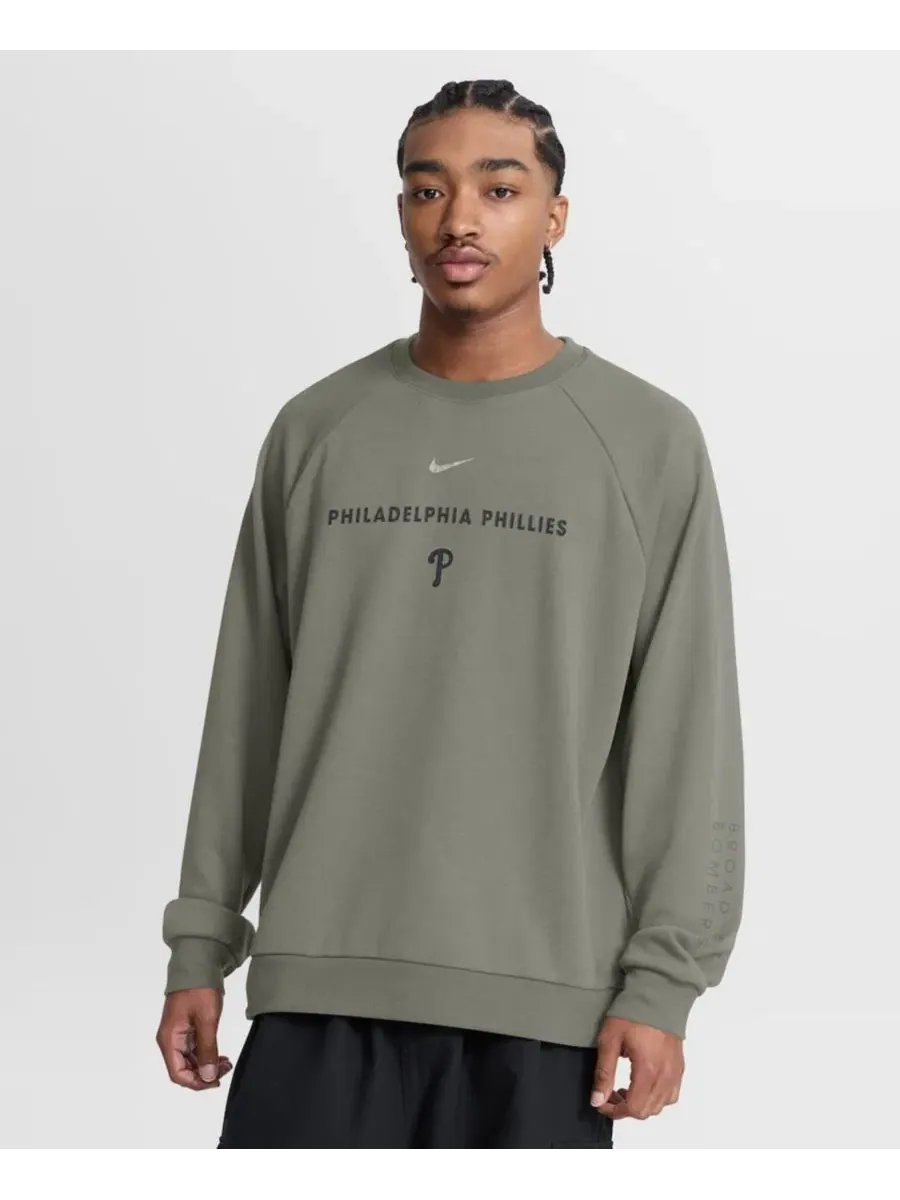 Свитшот из футера с регланом, Dri-FIT, Philadelphia Phillies Nike — изображение 1 из 4, оливковый