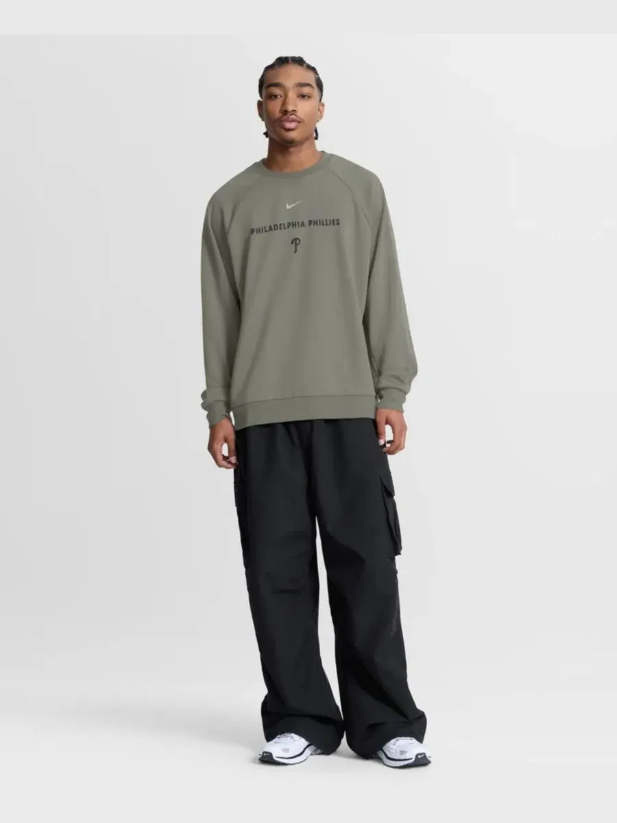 Свитшот из футера с регланом, Dri-FIT, Philadelphia Phillies Nike — изображение 3 из 4, оливковый