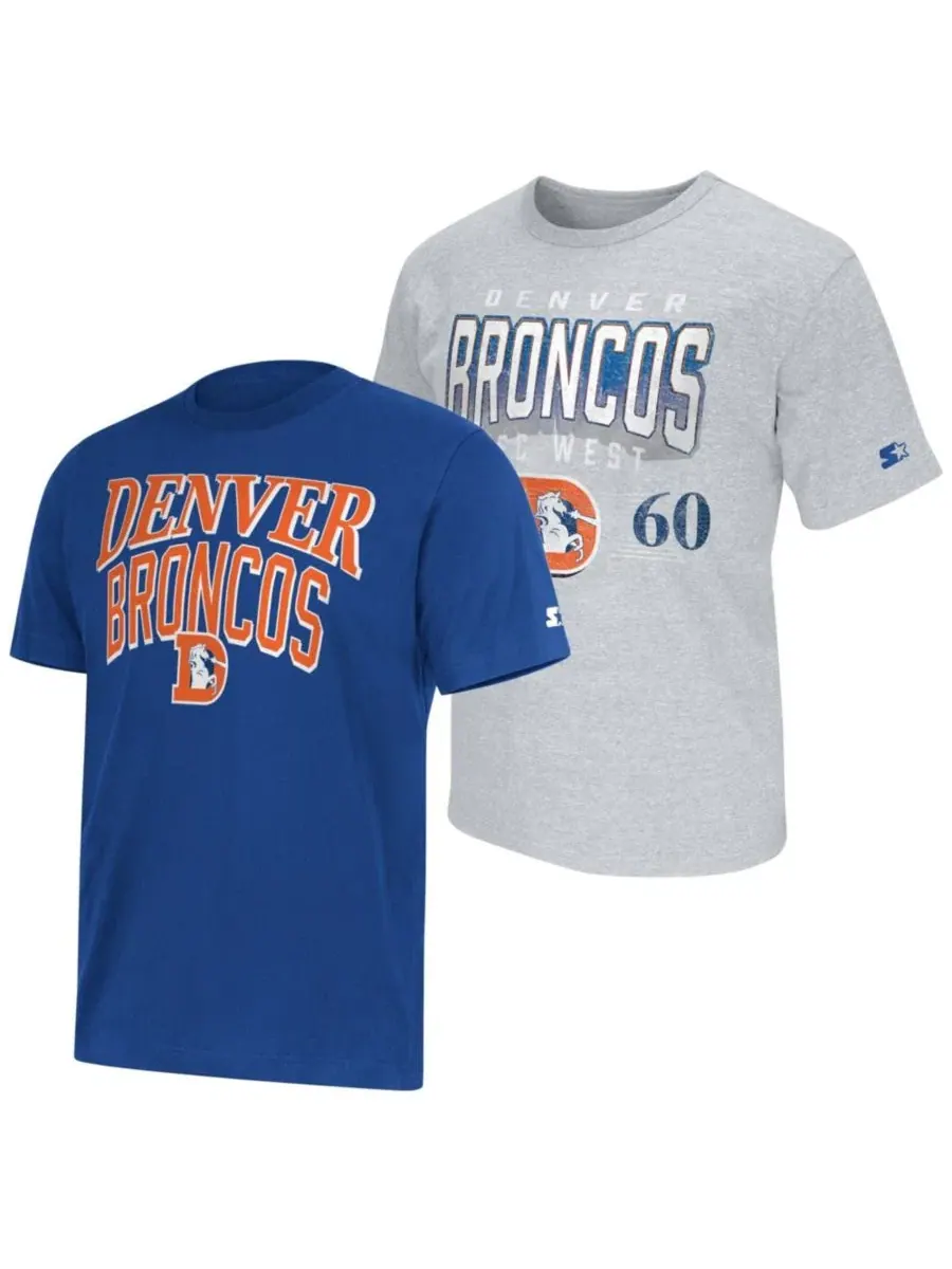 Комплект футболок с принтом Denver Broncos Throwback Logo Starter — изображение 1 из 4, серый