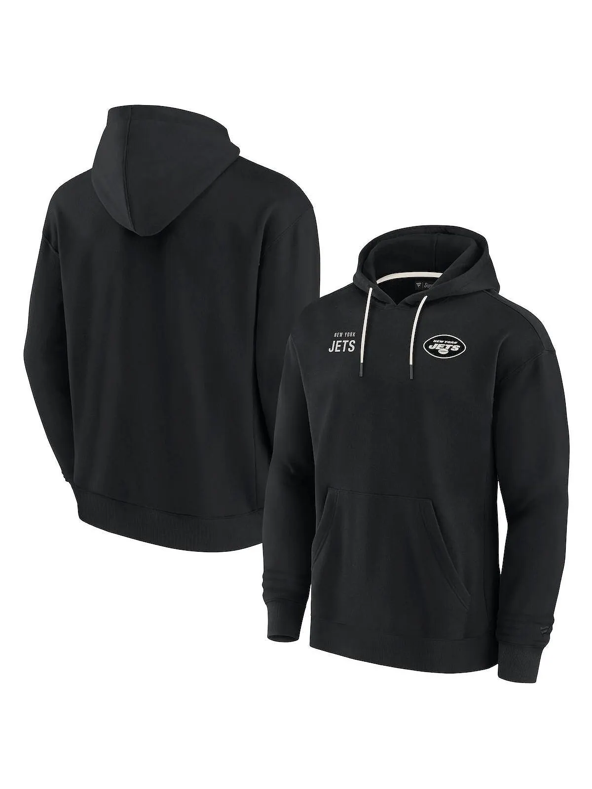 Мужской и женский черный супермягкий флисовый пуловер с капюшоном New York Jets Fanatics Signature — изображение 1 из 3