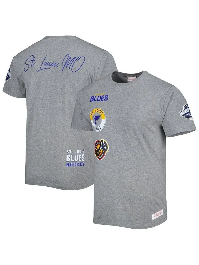 Мужская футболка Heather Grey St. Louis Blues City Collection Mitchell & Ness — изображение 1 из 2, серый