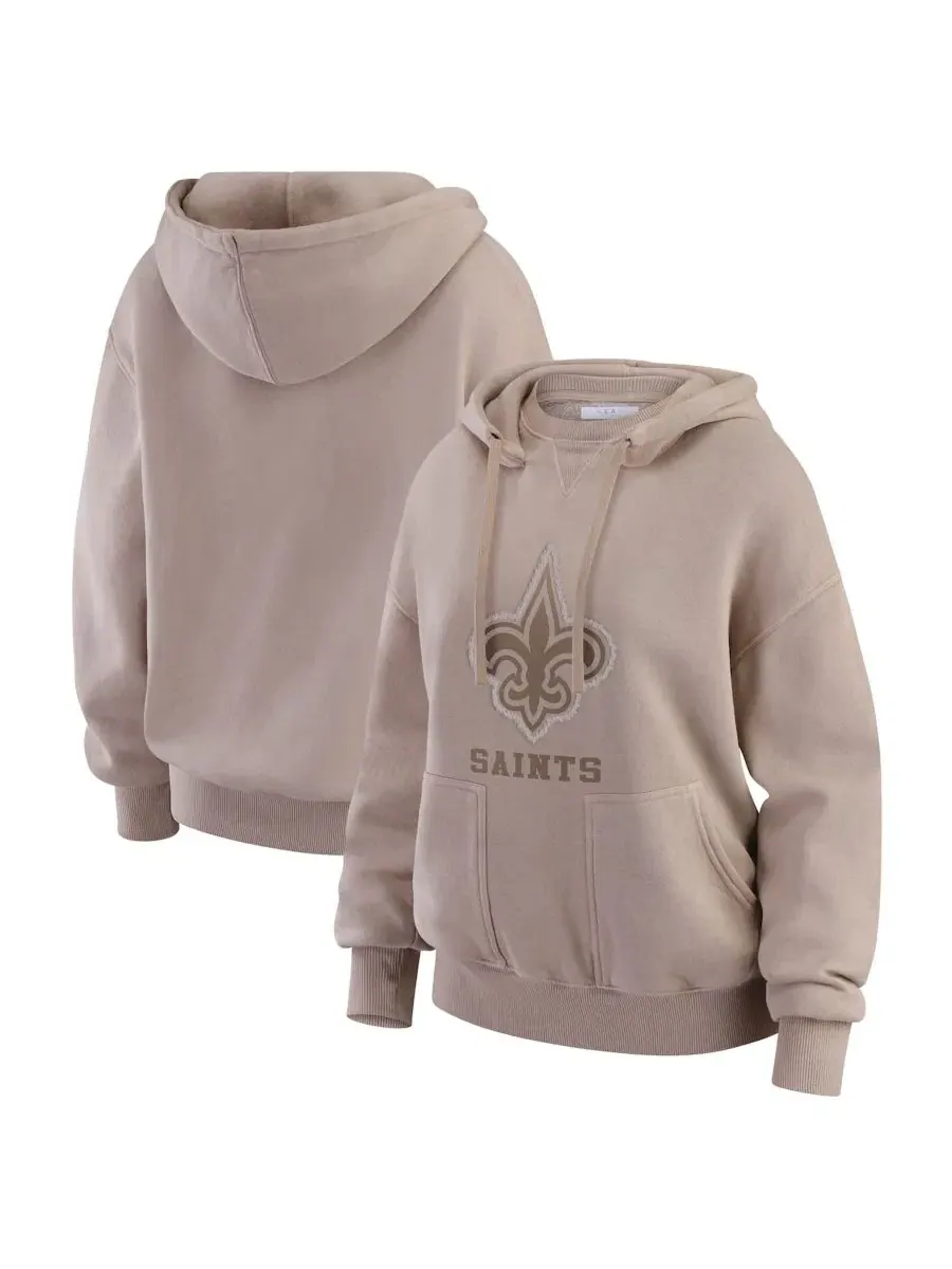 Женский свитшот с капюшоном New Orleans Saints Washed Pullover Crewdie WEAR by Erin Andrews — изображение 1 из 5, бежевый