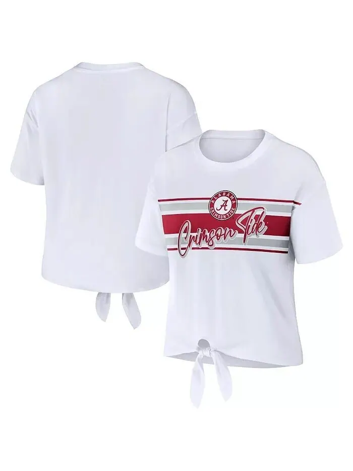 Женская белая укороченная футболка с узлом в полоску спереди Alabama Crimson Tide Wear By Erin — изображение 1 из 3