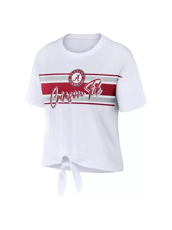 Женская белая укороченная футболка с узлом в полоску спереди Alabama Crimson Tide Wear By Erin — изображение 2 из 3