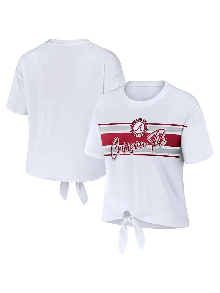 Женская белая укороченная футболка с узлом в полоску спереди Alabama Crimson Tide WEAR by Erin — изображение 1 из 3, белый