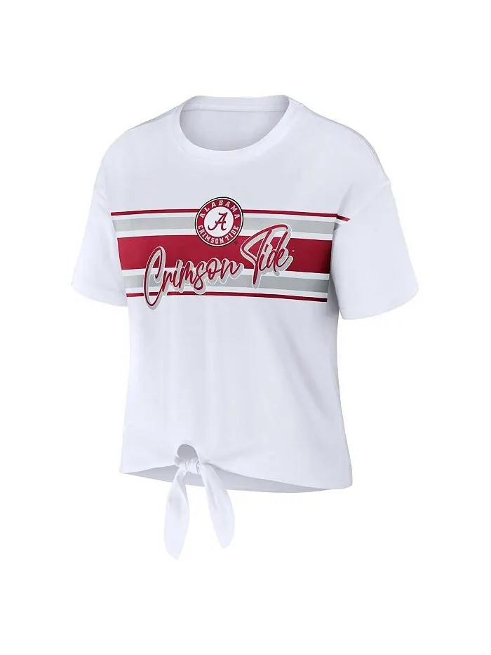 Женская белая укороченная футболка с узлом в полоску спереди Alabama Crimson Tide WEAR by Erin — изображение 2 из 3, белый
