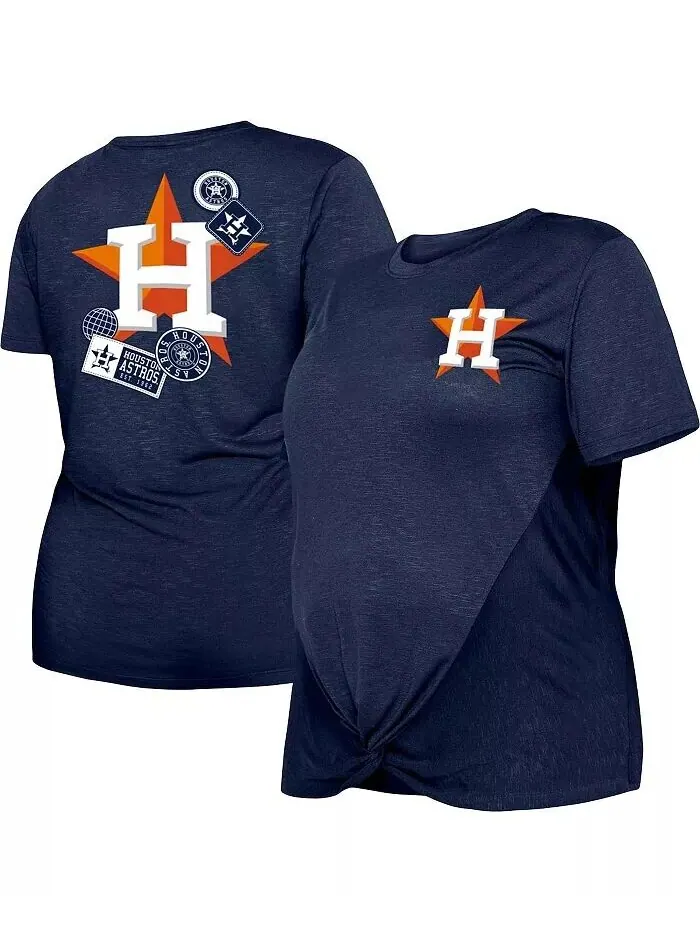 Женская темно-синяя футболка размера плюс с двумя узлами спереди Houston Astros New Era