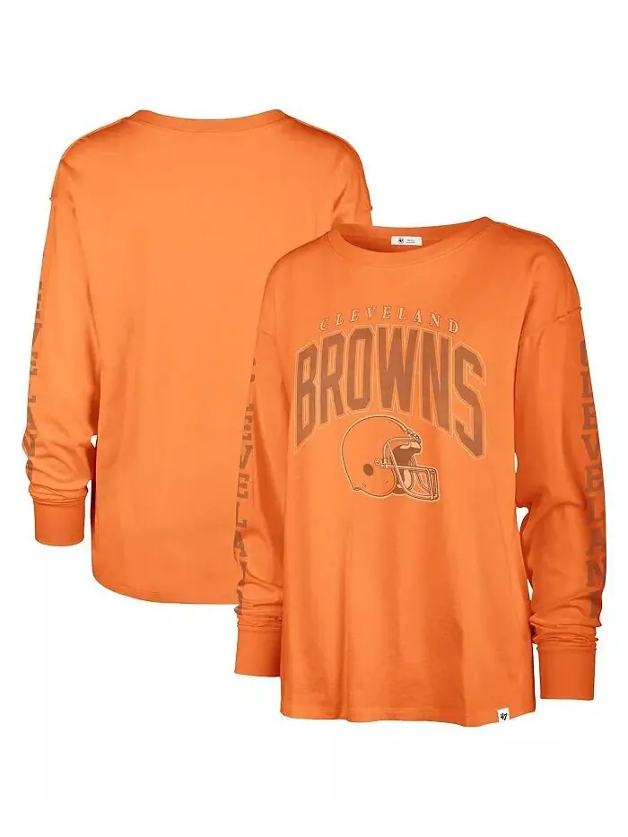 Женская оранжевая рваная футболка с длинным рукавом Cleveland Browns Tom Cat '47 Brand — изображение 1 из 3