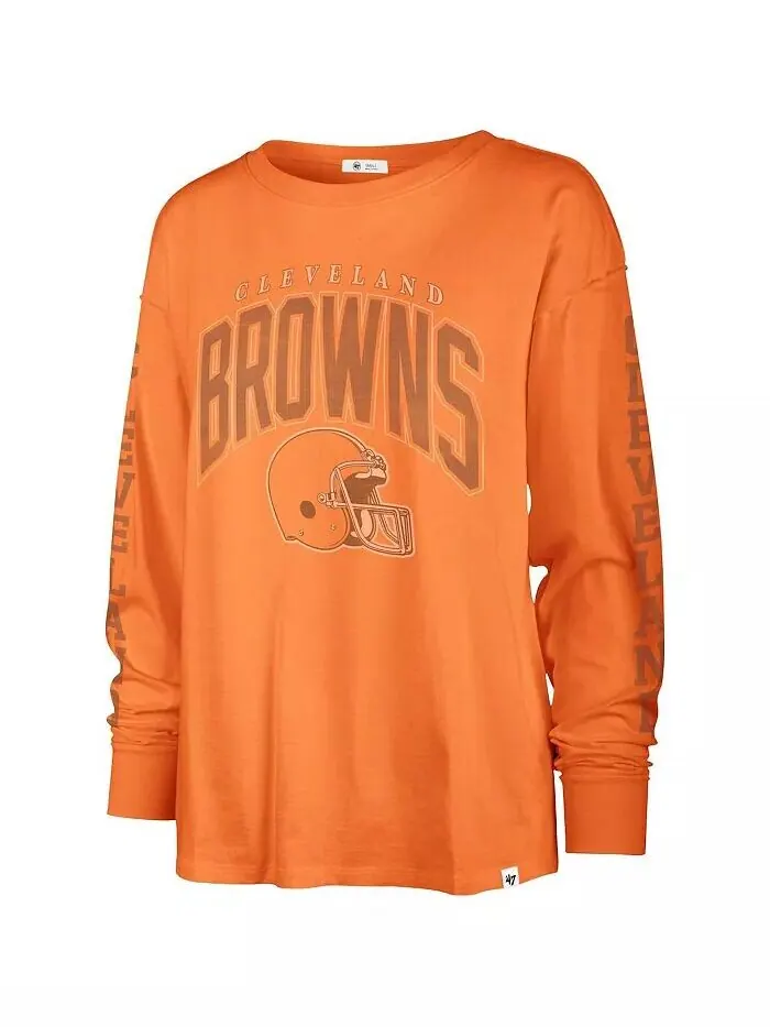 Женская оранжевая рваная футболка с длинным рукавом Cleveland Browns Tom Cat '47 Brand — изображение 3 из 3