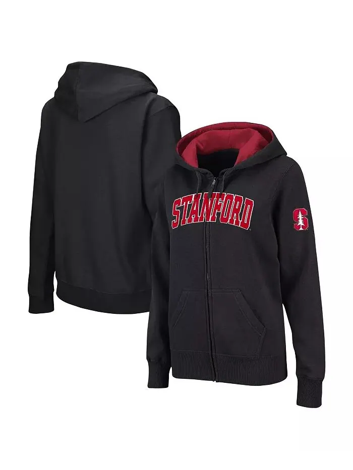 Женская черная толстовка с капюшоном Stanford Cardinal Arched Name на молнии Colosseum — изображение 1 из 3
