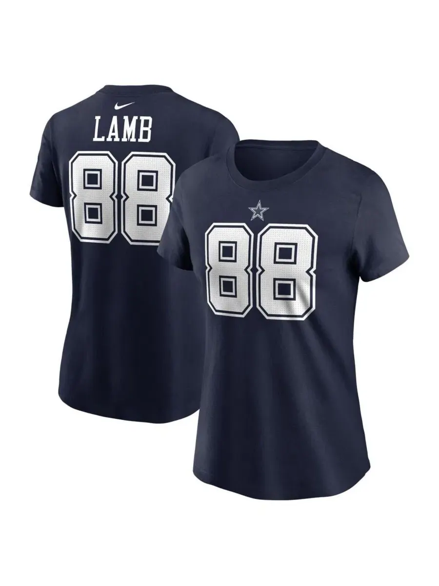 Футболка с длинным рукавом CeeDee Lamb Navy Dallas Cowboys Player Name & Number Nike — изображение 1 из 5, темно-синий