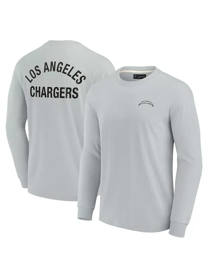 Мужская и женская серая супермягкая футболка с длинным рукавом Los Angeles Chargers Fanatics — изображение 1 из 3