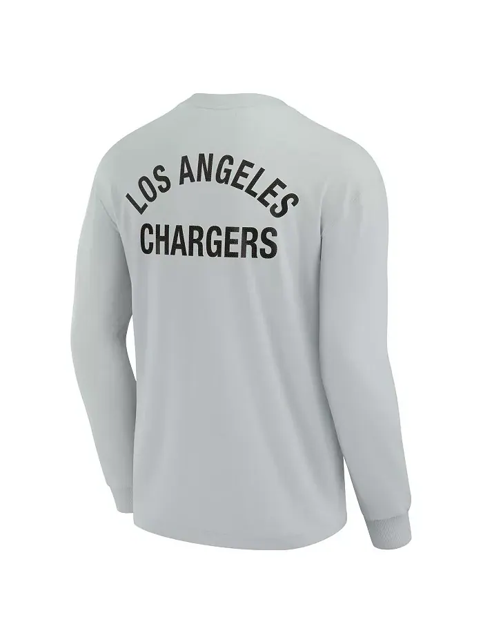 Мужская и женская серая супермягкая футболка с длинным рукавом Los Angeles Chargers Fanatics — изображение 2 из 3
