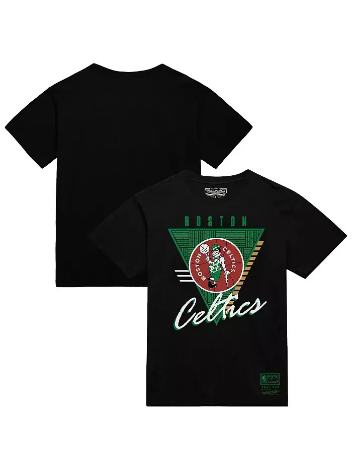 Мужская черная футболка Boston Celtics Worldwide Collection с три-логотипом Mitchell & Ness — изображение 1 из 3