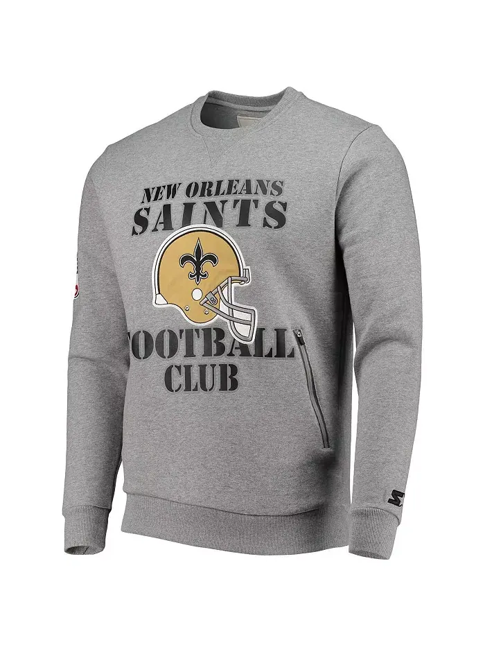 Мужская серая толстовка New Orleans Saints Locker Room Throwback End Zone на молнии Starter — изображение 2 из 3