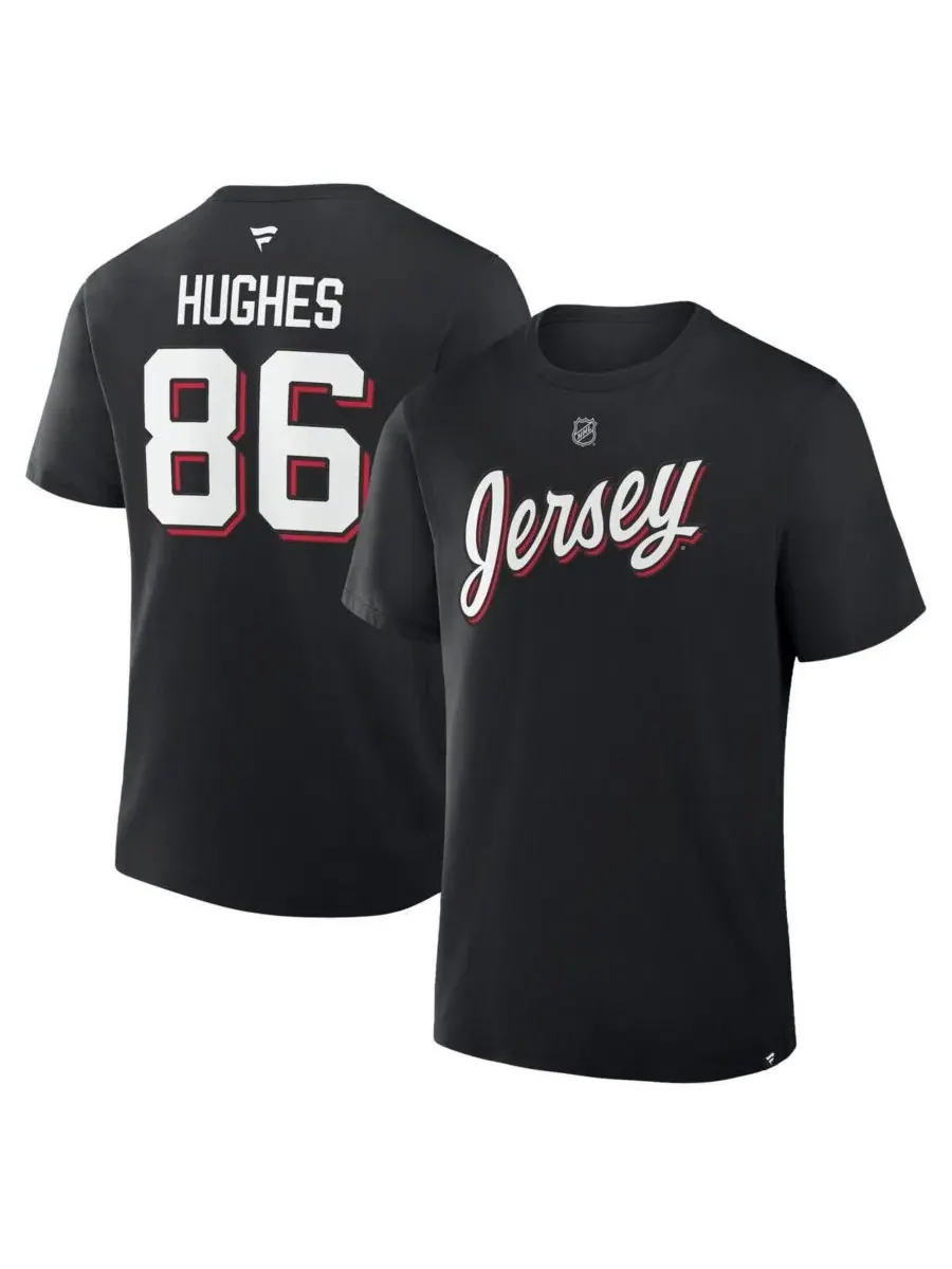 Футболка с длинным рукавом с принтом Jack Hughes New Jersey Devils Fanatics — изображение 1 из 3, черный