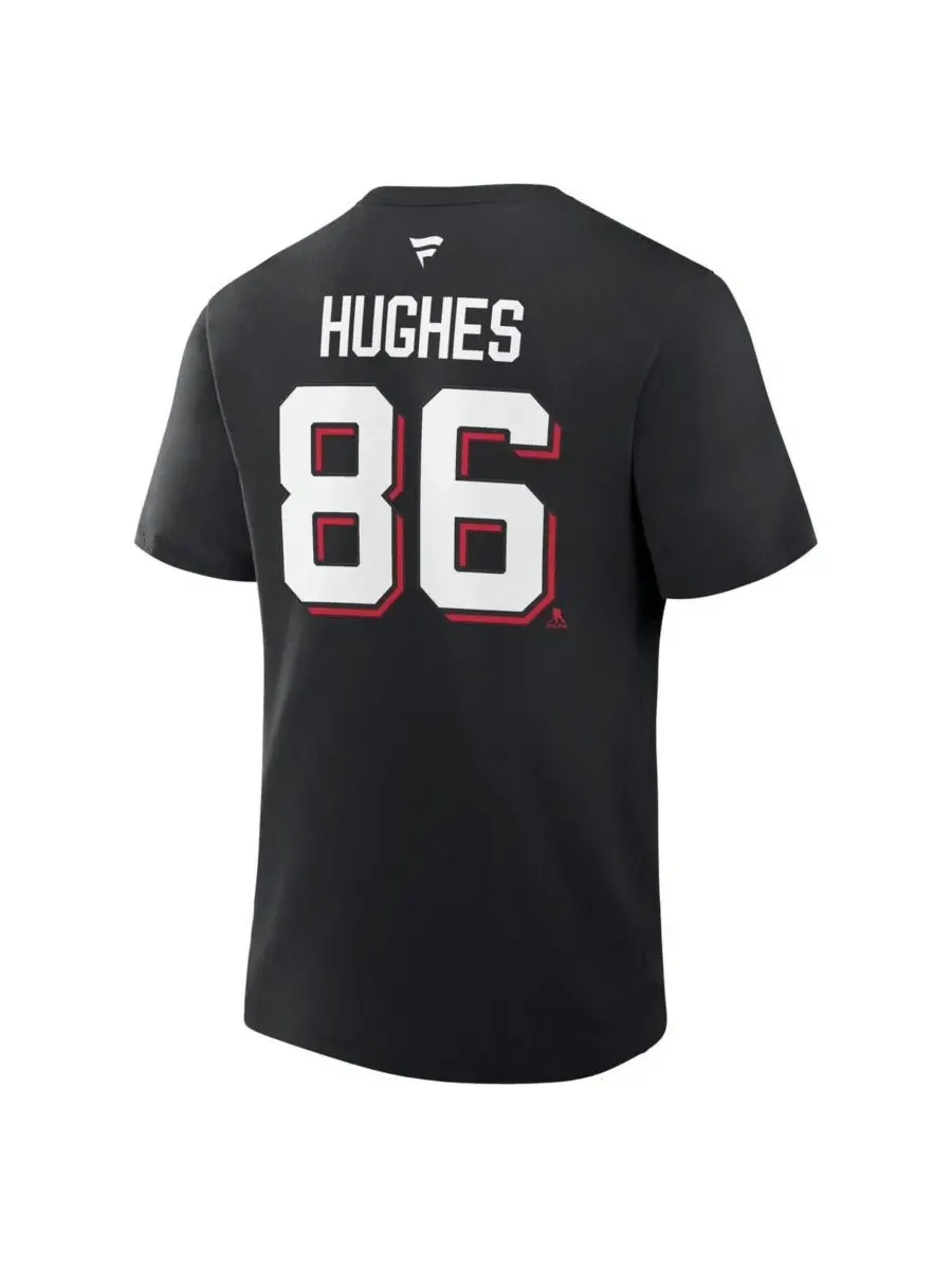 Футболка с длинным рукавом с принтом Jack Hughes New Jersey Devils Fanatics — изображение 3 из 3, черный