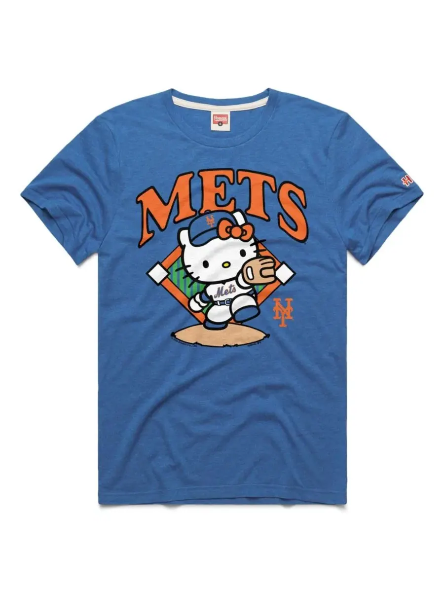 Футболка мужская и женская с принтом Hello Kitty New York Mets Homage — синий