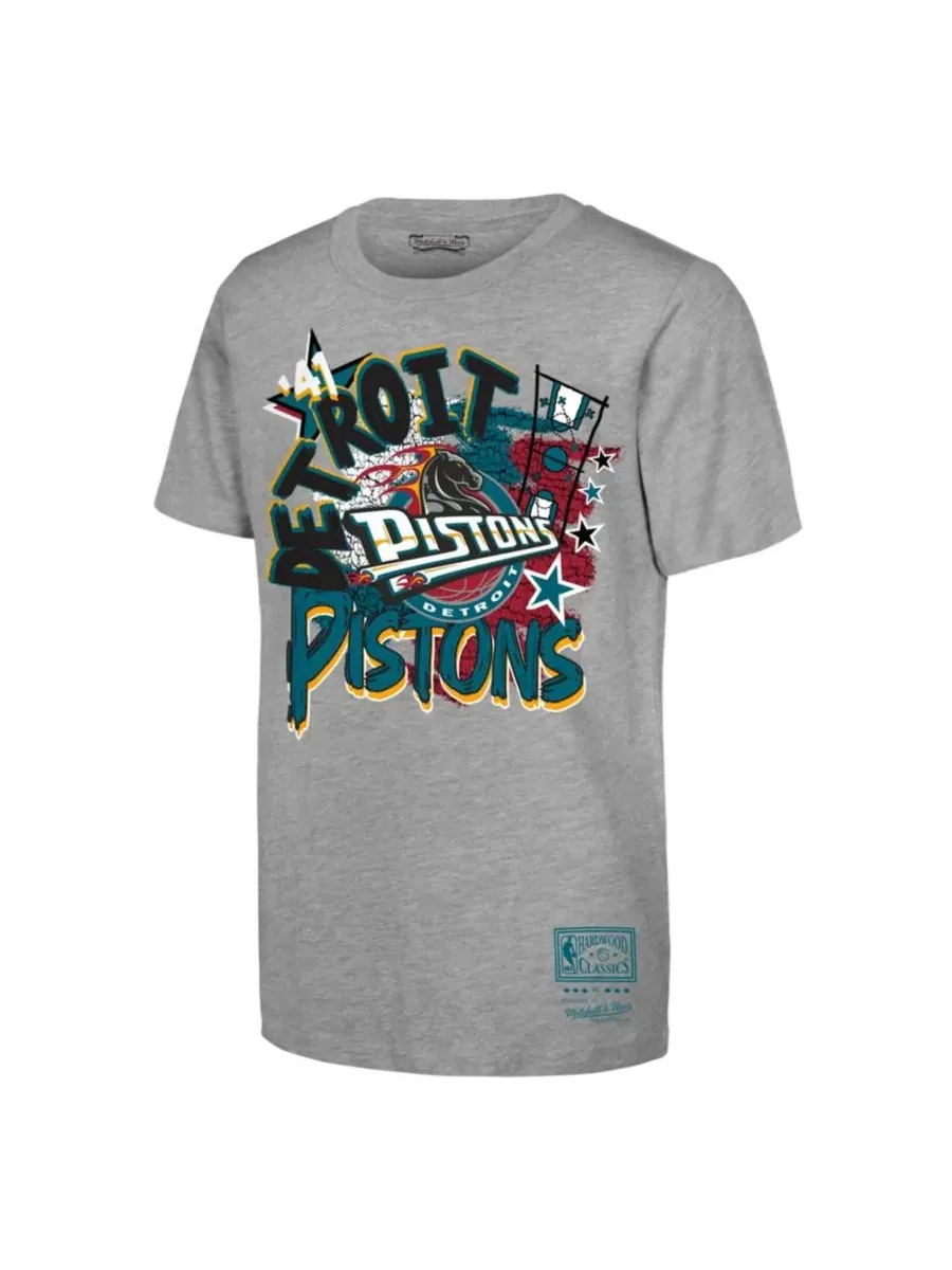 Футболка с принтом Detroit Pistons Hardwood Classics Play by Play Mitchell & Ness — изображение 1 из 1, серый