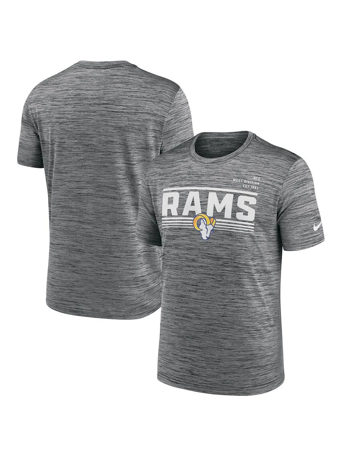 Мужская серая футболка Los Angeles Rams Yardline Velocity Performance Nike — изображение 1 из 3, серый